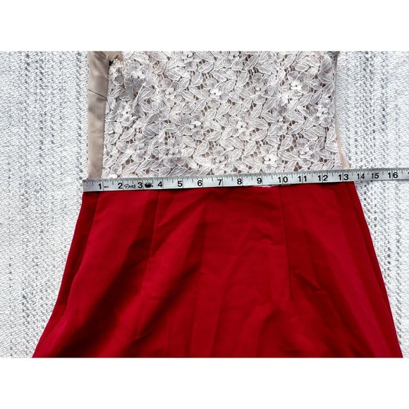 Ezra Womens Small Red Dress Sleeveless Lace Floral Back Laser Cut Beige Front - Picture 9 of 11